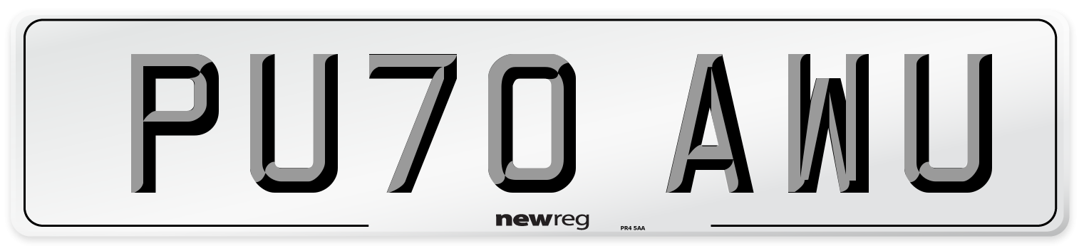 PU70 AWU Number Plate from New Reg